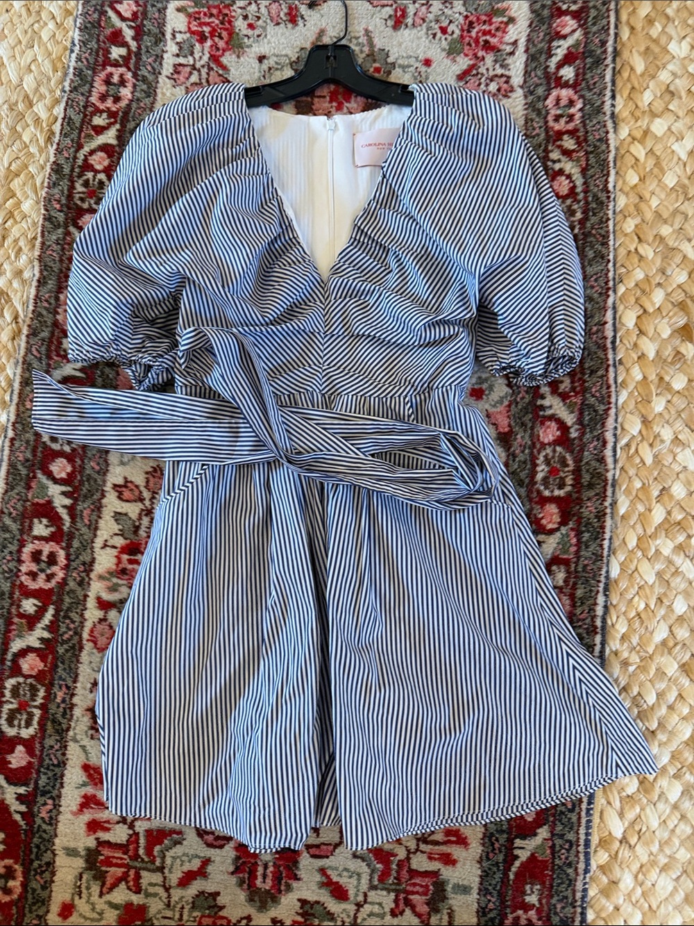 Carolina Herrera Blue and White Striped Mini Wrap Dress
